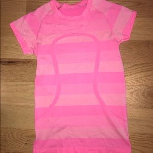 Striped Pink Swiftly Tech Short Sleeve Crew